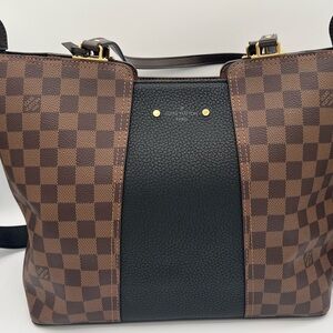 Louis Vuitton Brown and Black Jersey Handbag Damier with Leather, Tote Bag